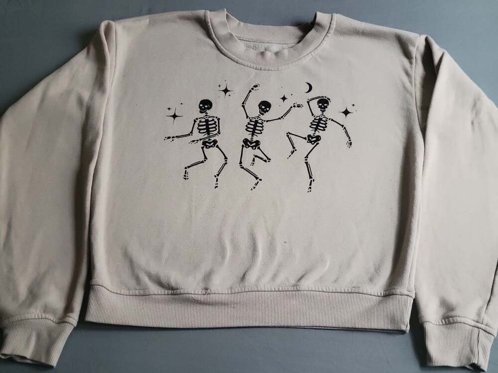 Dancing Skeletons Graphic Crewneck Sweatshirt in Beige